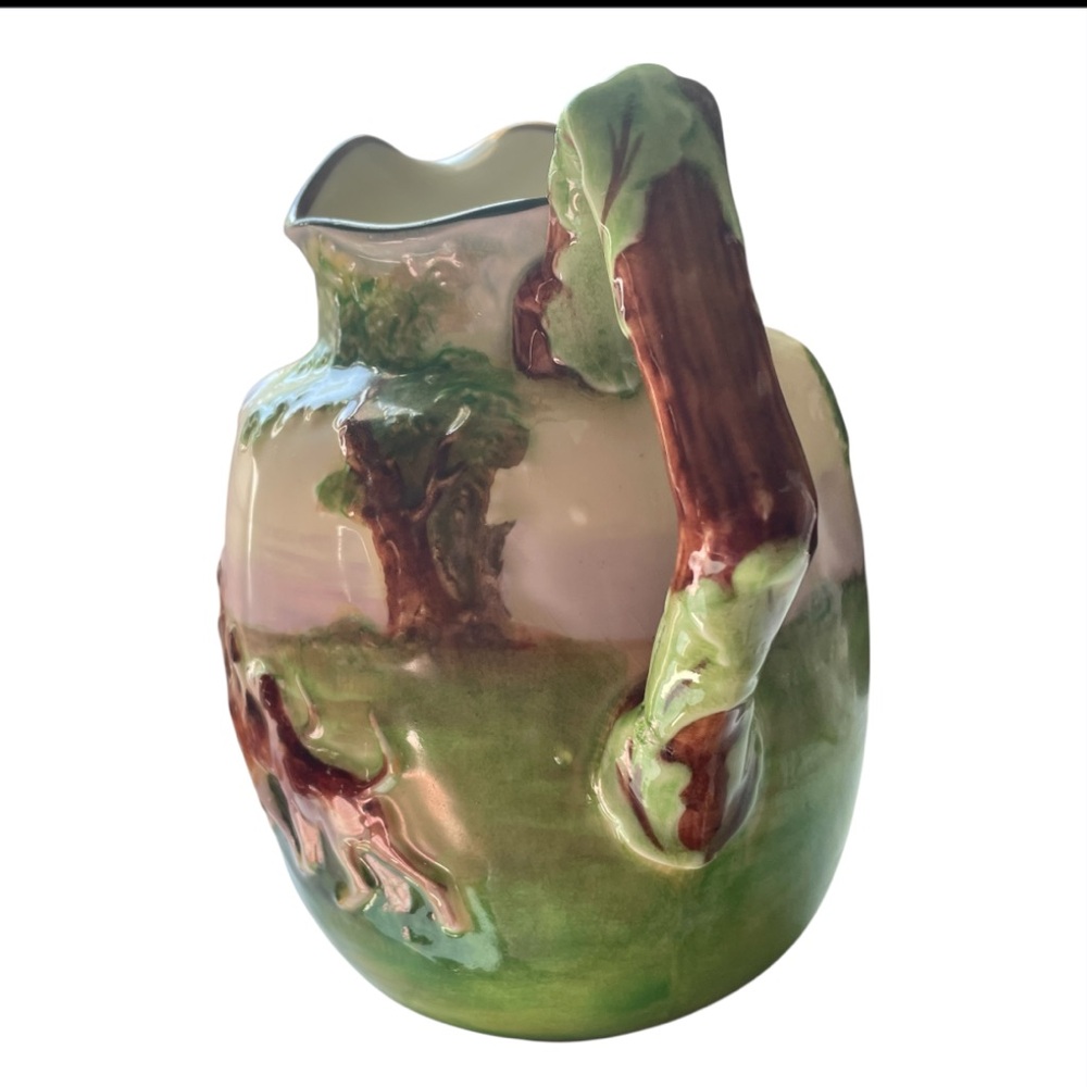 Royal Doulton Ceramic Pitcher with Hunting Scene in Ivory and Green & Gold Trim - Picture 2 of 11